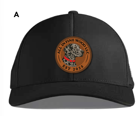 Black cap with a brown patch featuring Henry our Great Dane and text on a white background