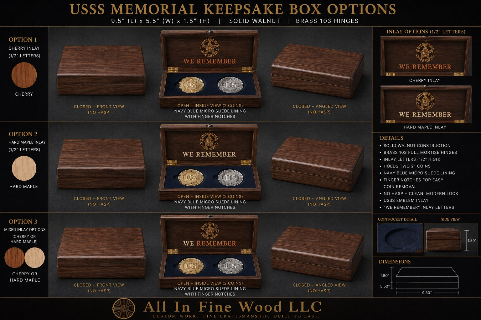 Custom Black Walnut Memorial Presentation Box